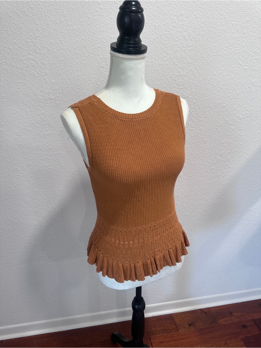 Sleeveless Knit Peplum Tank in Burnt Orange